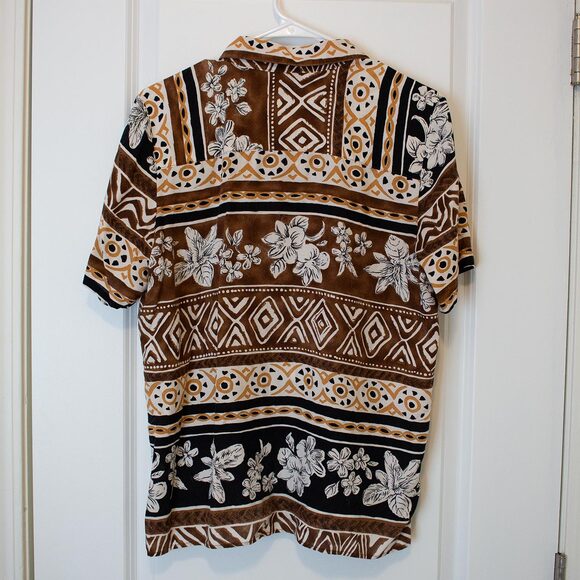 VTG Tribal Floral Shirt Vacation Dadcore Brown Tan Button Up XL | Soft Autumn - Picture 3 of 6